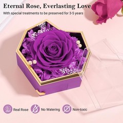 Preserved Rose Gifts for Women, Eternal Flower Rose Box with Heart Necklace, Rom
