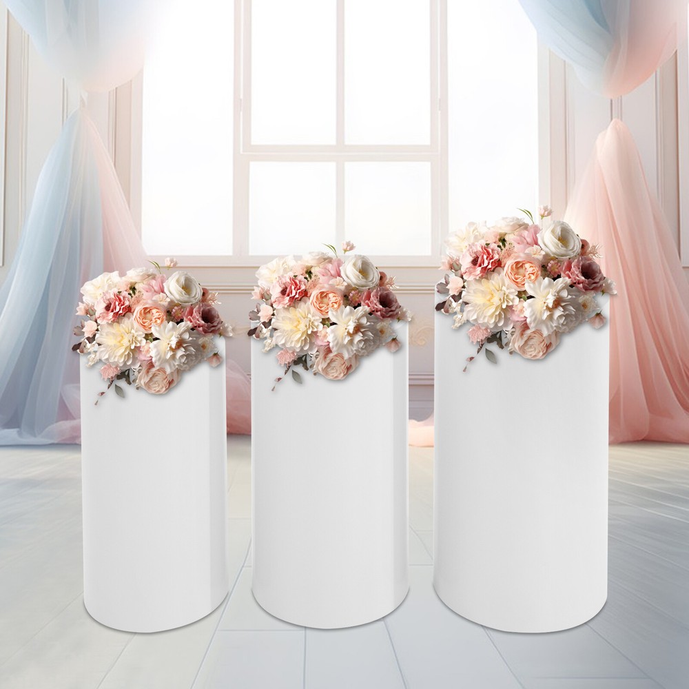3Pcs Round Cylinder Pedestal Stand For Wedding Party Display Stand Decor White