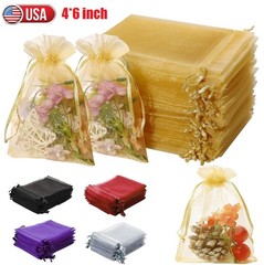 250× Golden Drawstring Organza Pouches Wedding Jewelry Candy Gift Bags 4″x6″ US
