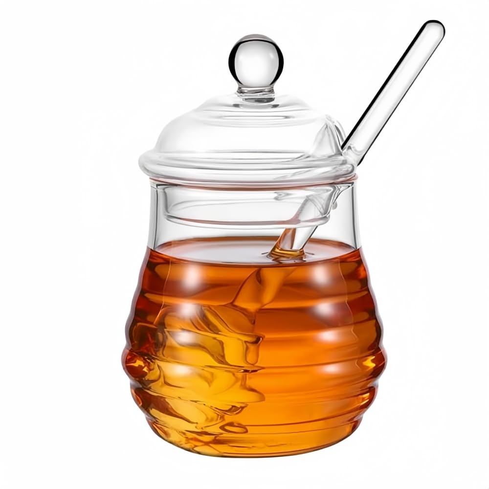 XIZHI 10 OZ Transparent Honey Jar with Dipper and Lid Glass