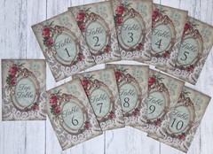Vintage Style Wedding Table Numbers Names Cards – Shabby Chic Lace Frame Flower