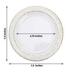 50 CLEAR 7.5″ Round Salad PLATES Hammered GOLD Trim Party Wedding Supplies