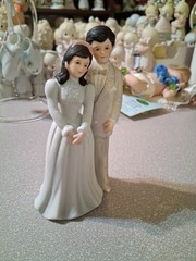 Wedding Cake Topper Couple Vintage 06504 Lefton Porcelain Bride Groom Brunette