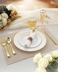 320PCS Plates Sets, Fancy Disposable Dinnerware for 320 Pcs (40 Guests) Gold