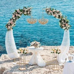 2Pcs 8.2ft Gold Metal Wedding Arch Backdrop Stand Party Balloon Floral Frame