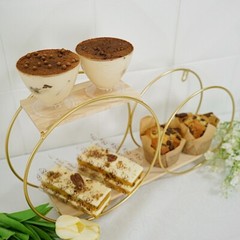 Gold Natural 2 Tier Round Metal Wood Geometric Floating Shelf Decorations