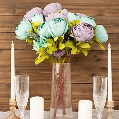 DUSTY BLUE 2 Bouquets 19″ Silk Peony FLOWERS Artificial Floral Bushes Party