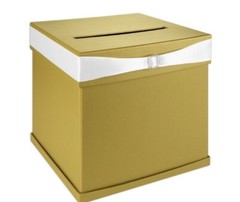 Gold Wedding Card Box with Slot And White Satin Ribbon by Andaz Press