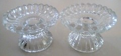 PAIR OF GLASS CANDLE HOLDERS FOR TAPER CANDLES BY COLONIAL CANDLE COMPANY