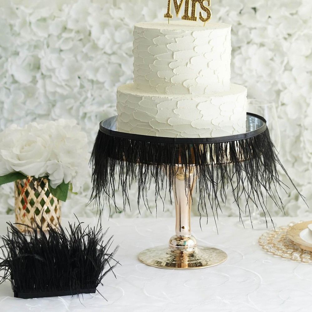 Black 39″ long Natural Ostrich Feathers Trim Satin Ribbon Decorations