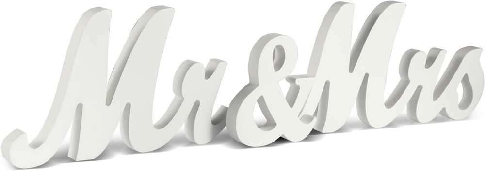 WHITE Glittered Wooden Mr & Mrs Freestanding Wedding Table DISPLAY SIGNS Party