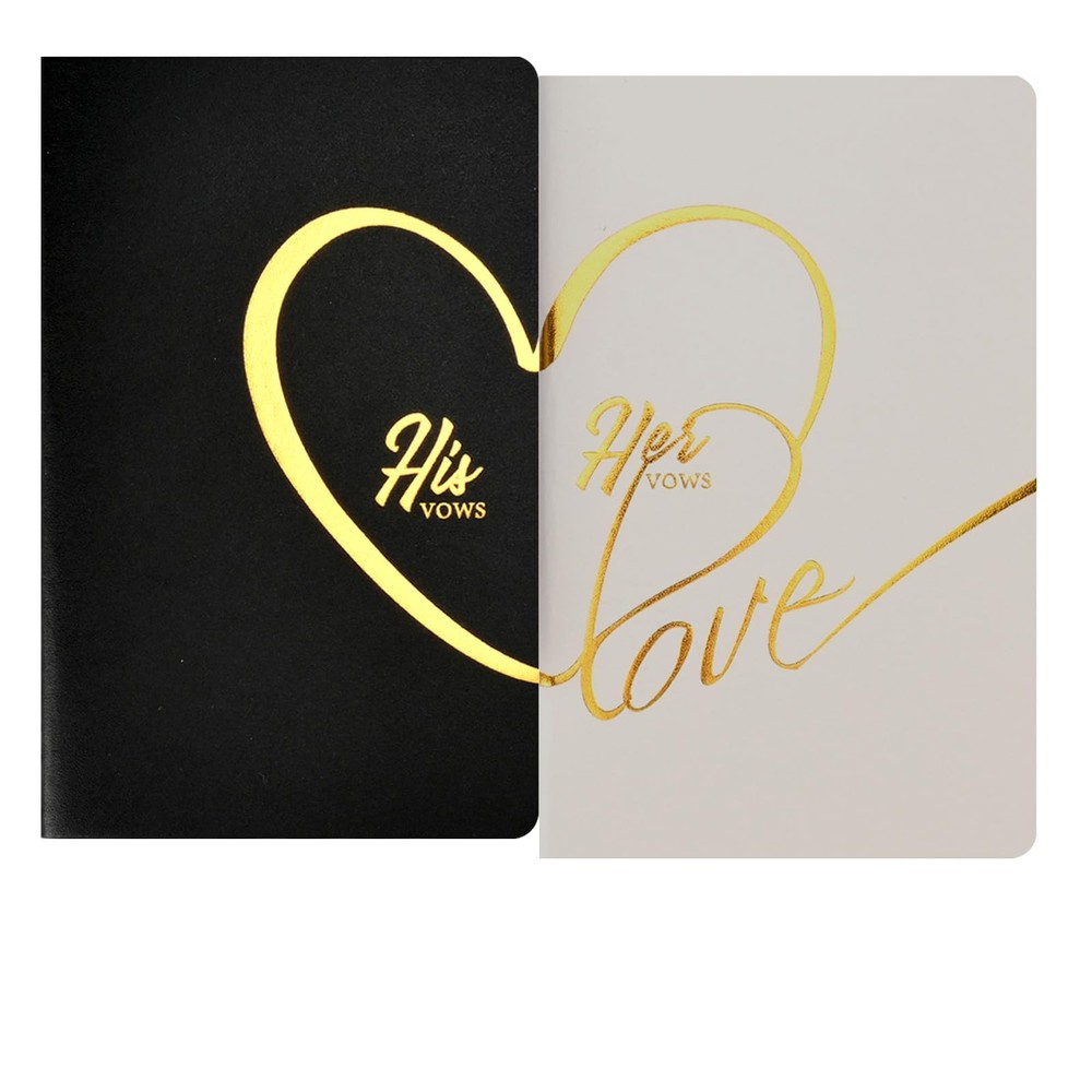 porffitoy Wedding Vow Books His and Hers, 2 Pack Personalized Black White