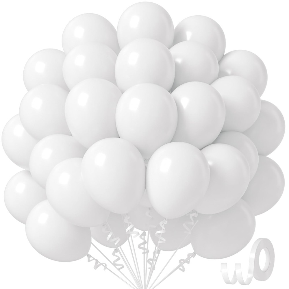 Awenztech White Balloons 12 inch, Latex 50pcs 12