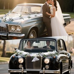 Just Married Car Decorations Kit Wedding Car Decor with Artificial White Roses
