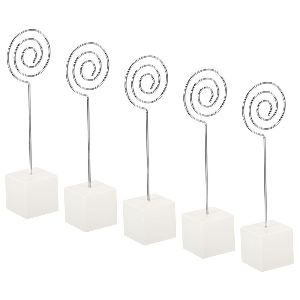 Resin Cube Base Picture Card Holder, 5 Pack Circle Shape Note Holder, White