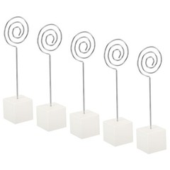 Resin Cube Base Picture Card Holder, 5 Pack Circle Shape Note Holder, White
