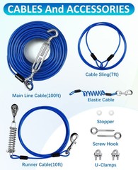 Upgraded Yard Dog Runner with Elastic Cable, 100ft Tie Out Cable and 10ft Lea…