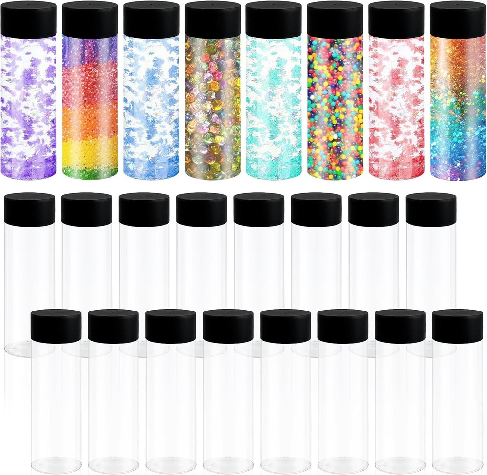 24 Pcs Sensory Bottles with Lids, 10 oz/ 300 ml Leakproof Clear 10 OZ, clear