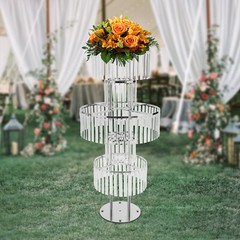 5 Tier Silver Electroplated Iron Acrylic Crystal Flower Stand 110cm Freestanding