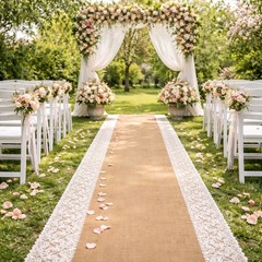 Burlap Wedding Aisle Runner 15 Ft x 36 in Natural Jute with Lace – Rustic