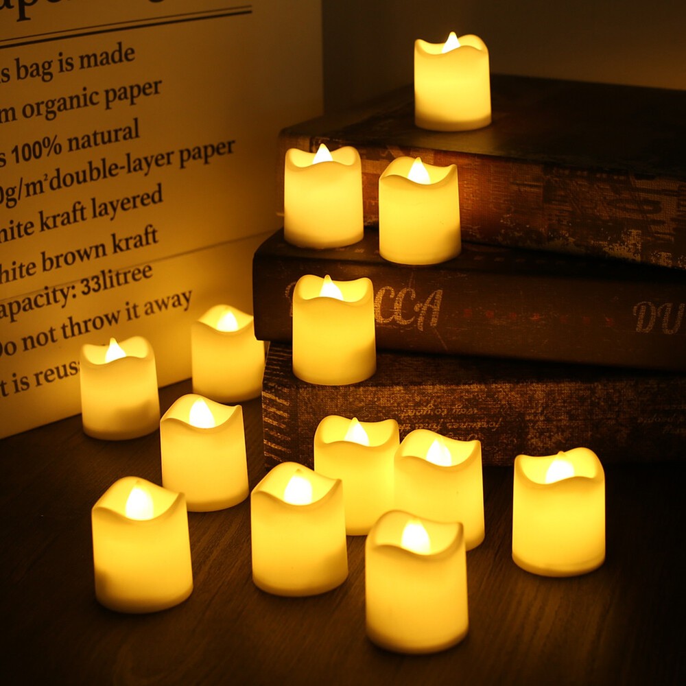 24/48PCS Flameless LED Tea Lights Votive Candles Lamp Decor Battery Operated Set
