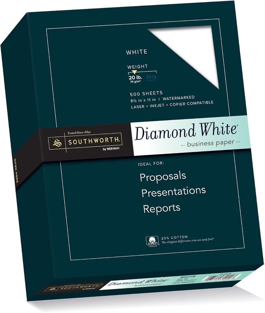 Southworth 3122010 25% Cotton Diamond White Business Paper 20 20 lb.,