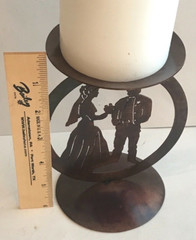 Laser Cut Steel Medallion Candle Holder, Western Love, Cowboy Bride and Groom