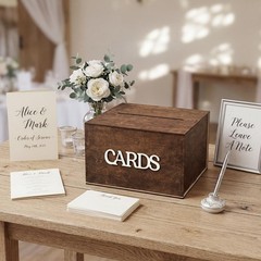 Wooden Wedding Card Box Slot Reception Birthday Bridal Graduation Rustic Brown