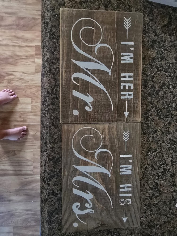 Wood Wedding Table Sign Set Brown/White “I’m Her Mr” “I’m His Mrs”