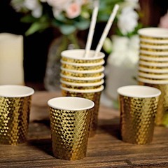 24 Gold 9 oz Metallic Honeycomb All Purpose Paper Cups Party Events Tableware