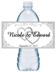 50 PERSONALIZED SILVER HEARTS WEDDING WATER BOTTLE LABELS Waterproof Ink