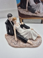 Weddingstar Romantic Couple Lounging On Beach Hand Painted Porcelain Cake Topper