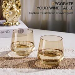Amber Stemless Wine Glasses Set of 6-14oz Classic Design for Drinking, Amber …