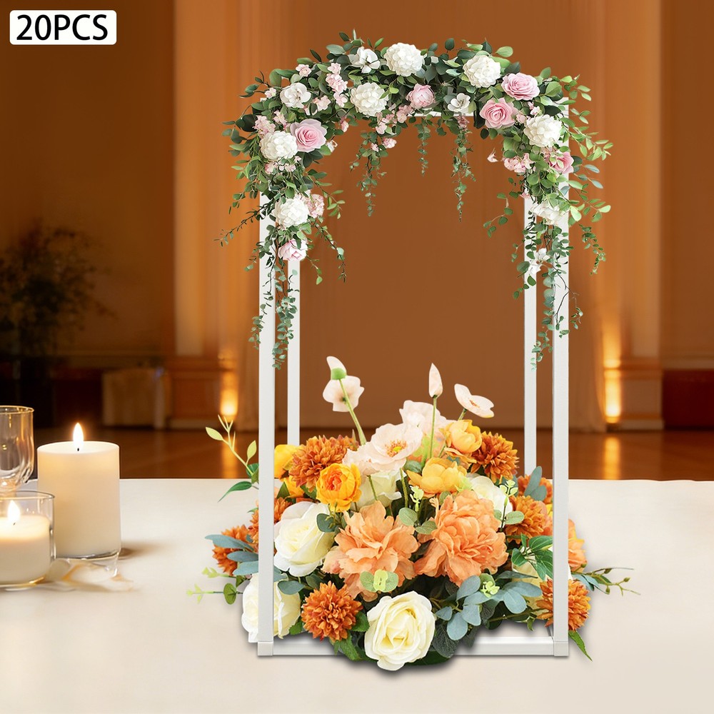 White 20 PCS Geometric Flower Stand For Wedding, Flower Stand 8.27*8.27*15.75in