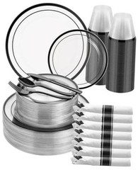 3Pcs Clear Disposable Plastic Party Plate Cup Napkin Sets | 50 Black