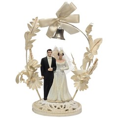 Vintage Wedding Cake Topper Bride and Groom Brown Hair Brunette 1950s
