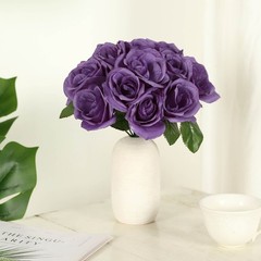 PURPLE 12″ tall Velvet Roses ARTIFICIAL FLOWERS Bouquet Party Events Decorations