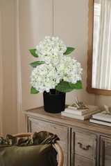 Hollyone White Hydrangea Artificial Flowers in Pots 19.7″ Faux Silk Hydranges…