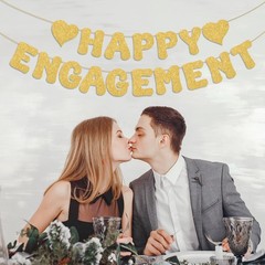 Adecortallk Glitter Happy Engagement 7.09 inches x 6.3 inches, Champagne Gold