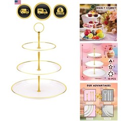 Elegant 3-Tier Cupcake Stand with Gold Edges for Stunning Dessert Displays