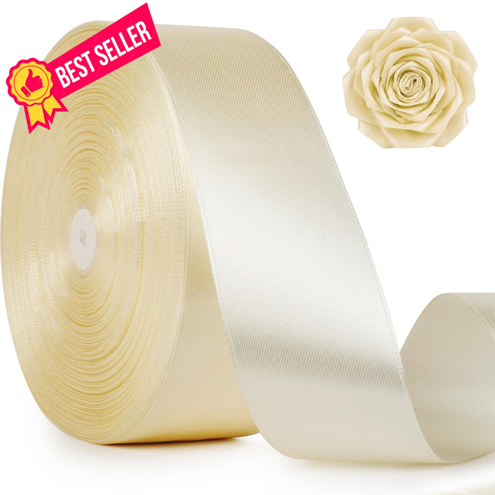 FYXHHOT 135 Yards Ribbon,1-1/2 Inch Ivory White Satin 1.5 inches,