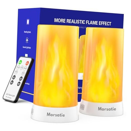 Upgraded LED Flame Light, Rechargeable Flameless Candles Remote Control 2Pcs