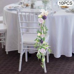 10Pcs DIY Wedding Chair Flowers Purple Green Faux Floral Decor for Ceremony