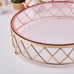 GOLD CLEAR 14″ Round Metal Glass Geometric CAKE STAND Party Wedding Decorations