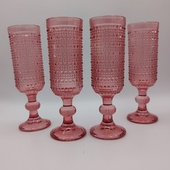 4 Pcs VTG Champagne Flutes, 5 oz Pink Goblet Champagne Glasses, Hobnail Drin..