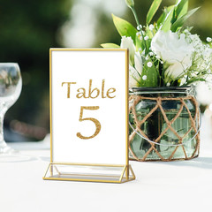 4X6 Gold Acrylic Sign Holder 12 Pack, Wedding Gold Table Number Holders, Double
