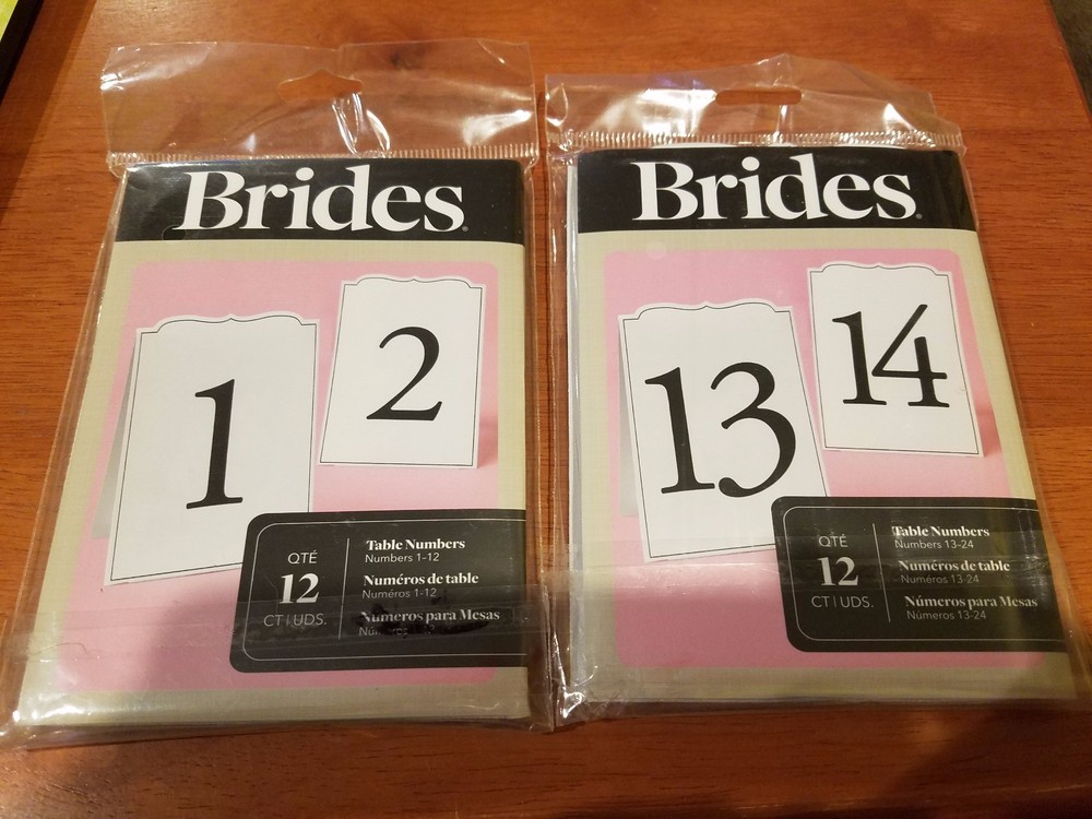 BRIDES Table Numbers 1-12, 13-24 – NEW White/Black Fold & Stand Wedding 83926