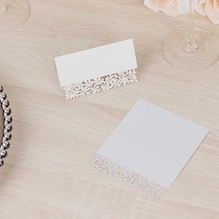 50 WHITE Paper Table Name PLACE CARDS Laser Cut Leaf Vine Design Party Events
