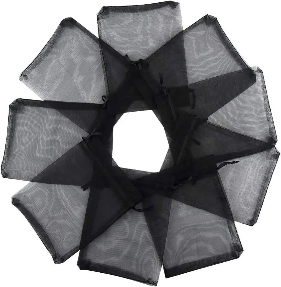 50Pcs 5×7 7×9 9x12cm Black Sheer Organza Drawstring Gift Bags Party Favor Jewel