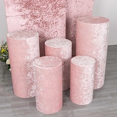 5 BLUSH Crushed Velvet Cylinder Display STAND COVERS Set Party Decorations